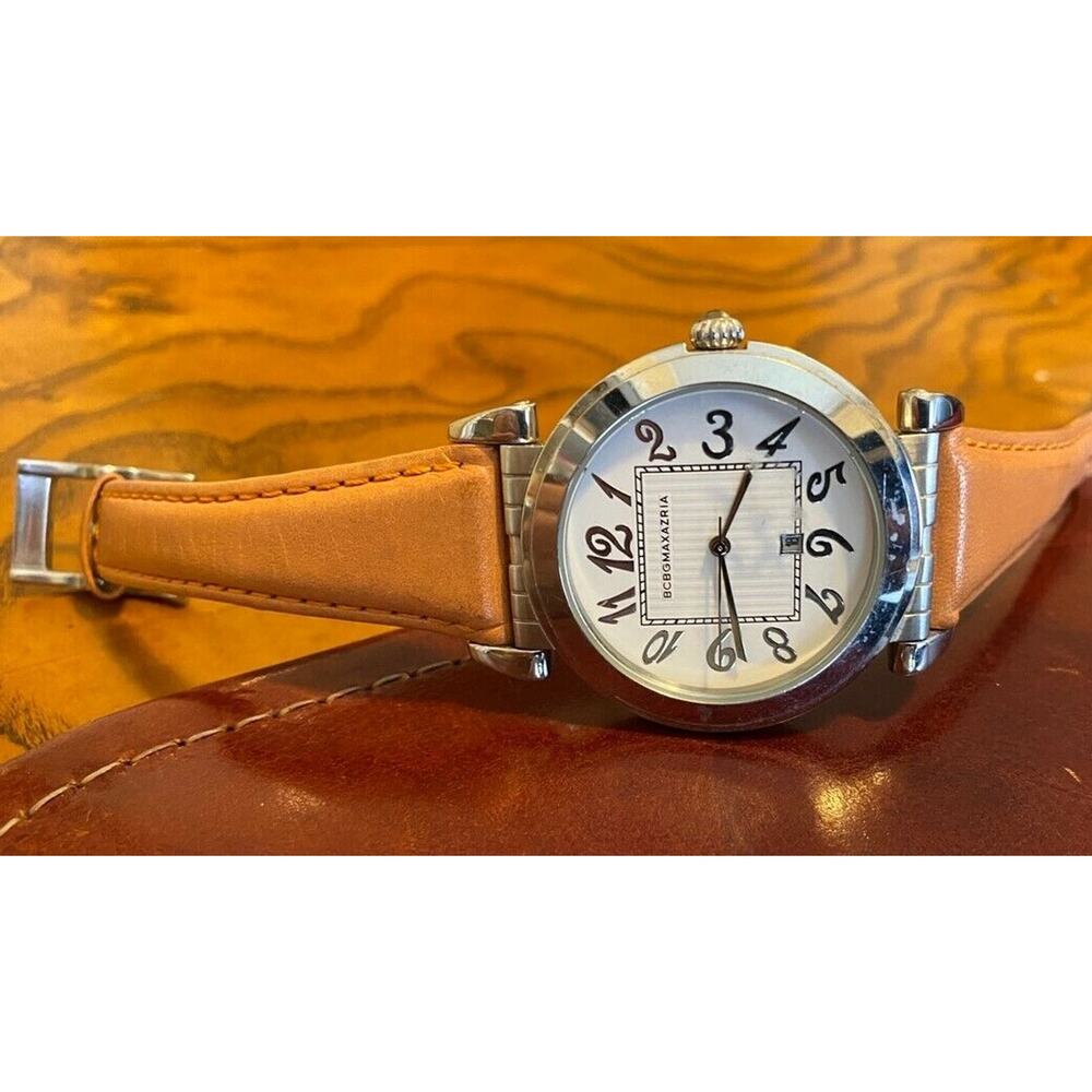 Women's BCBGMAXAZRIA Watch, Silver Tone with Tan Leather Band, BG6036